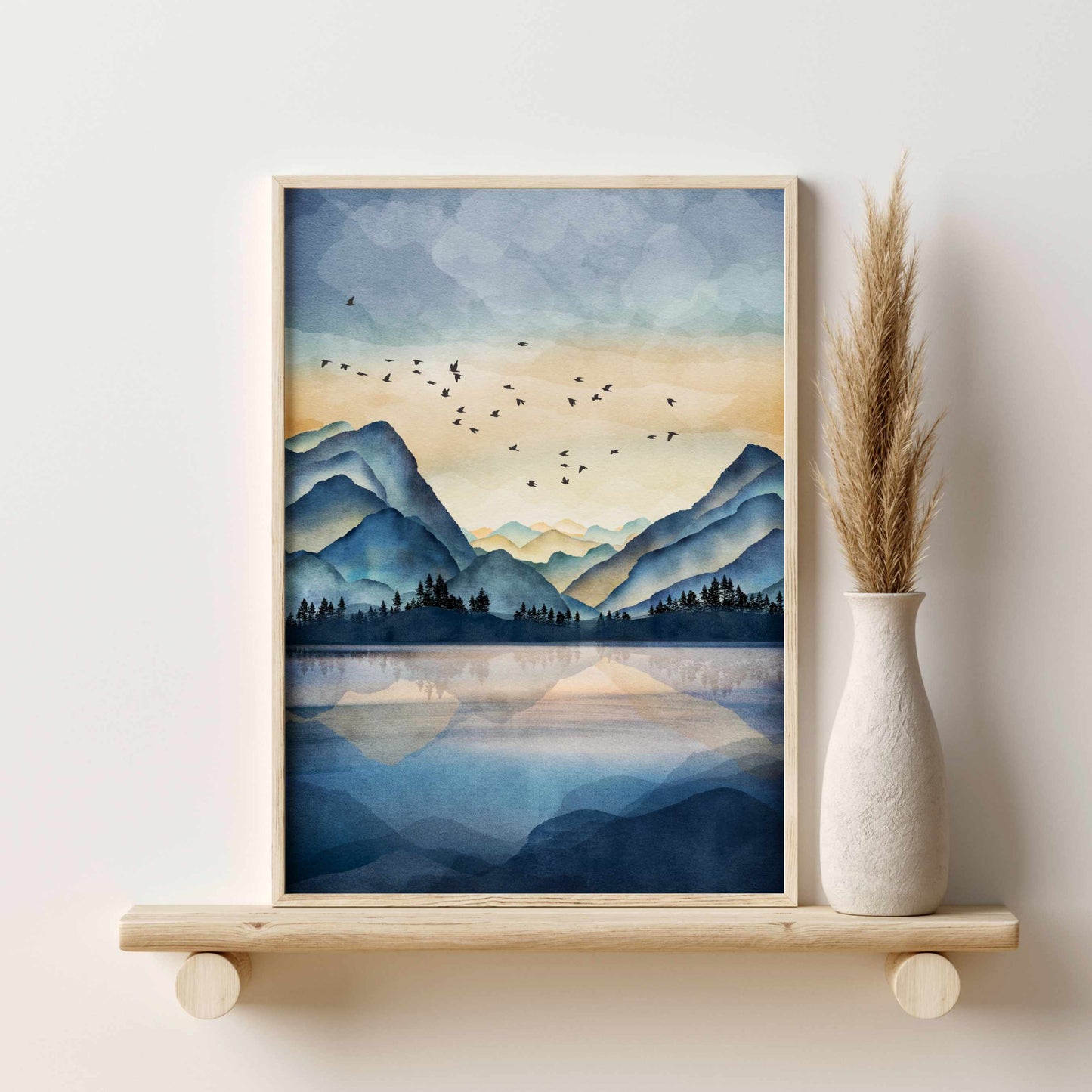 Printed 3 Piece Colorful Watercolor Mountain Wall Art, Nature Wall Art Poster Print