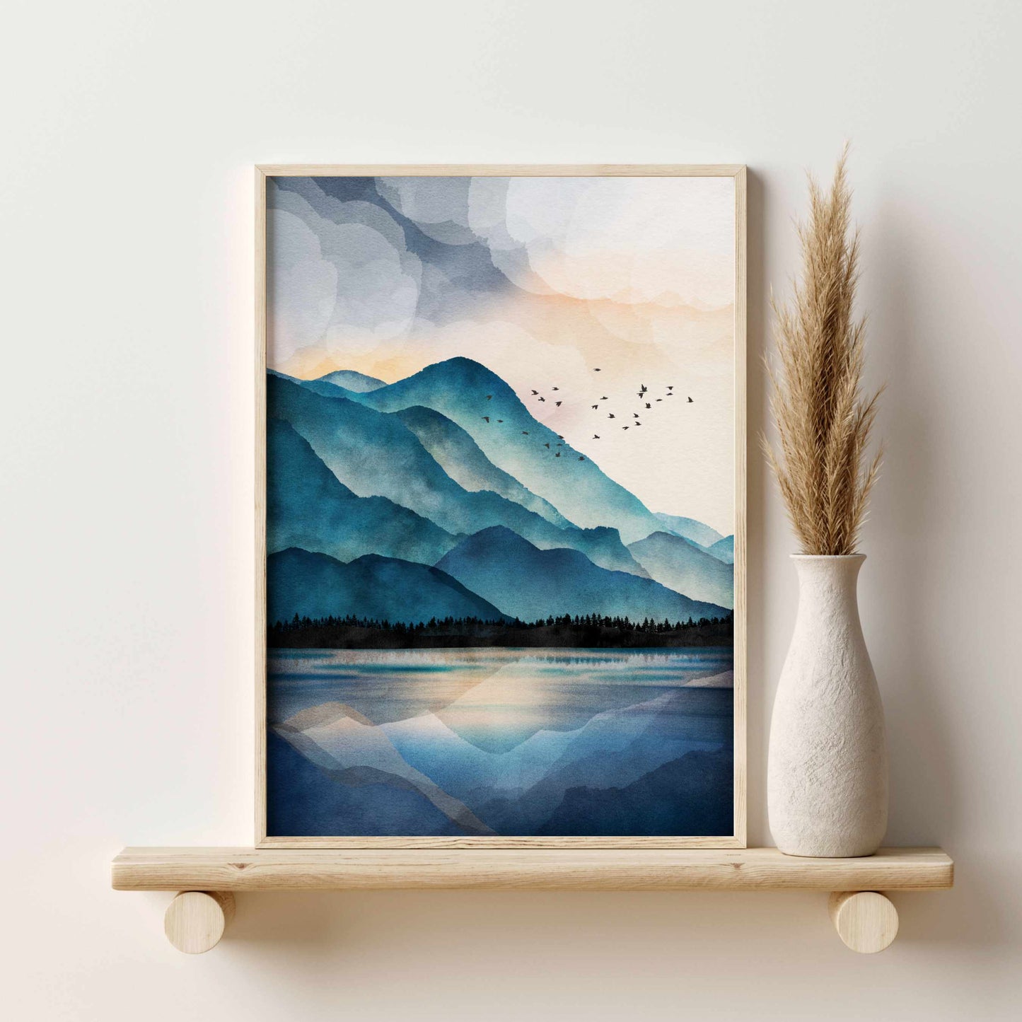 Printed 3 Piece Colorful Watercolor Mountain Wall Art, Nature Wall Art Poster Print