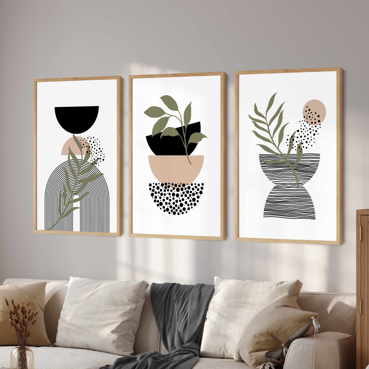 Printed 3 Piece Boho Wall Art, Neutral Abstract Wall Art Poster Print