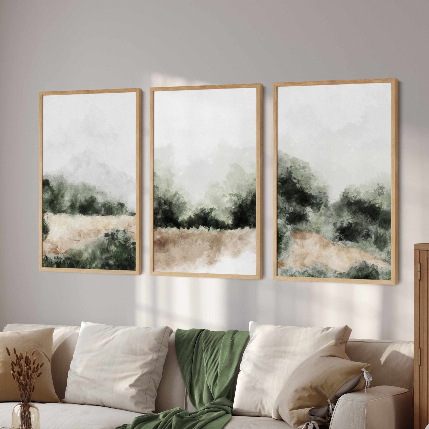 Printed Abstract Green Landscape Set of 3 Prints