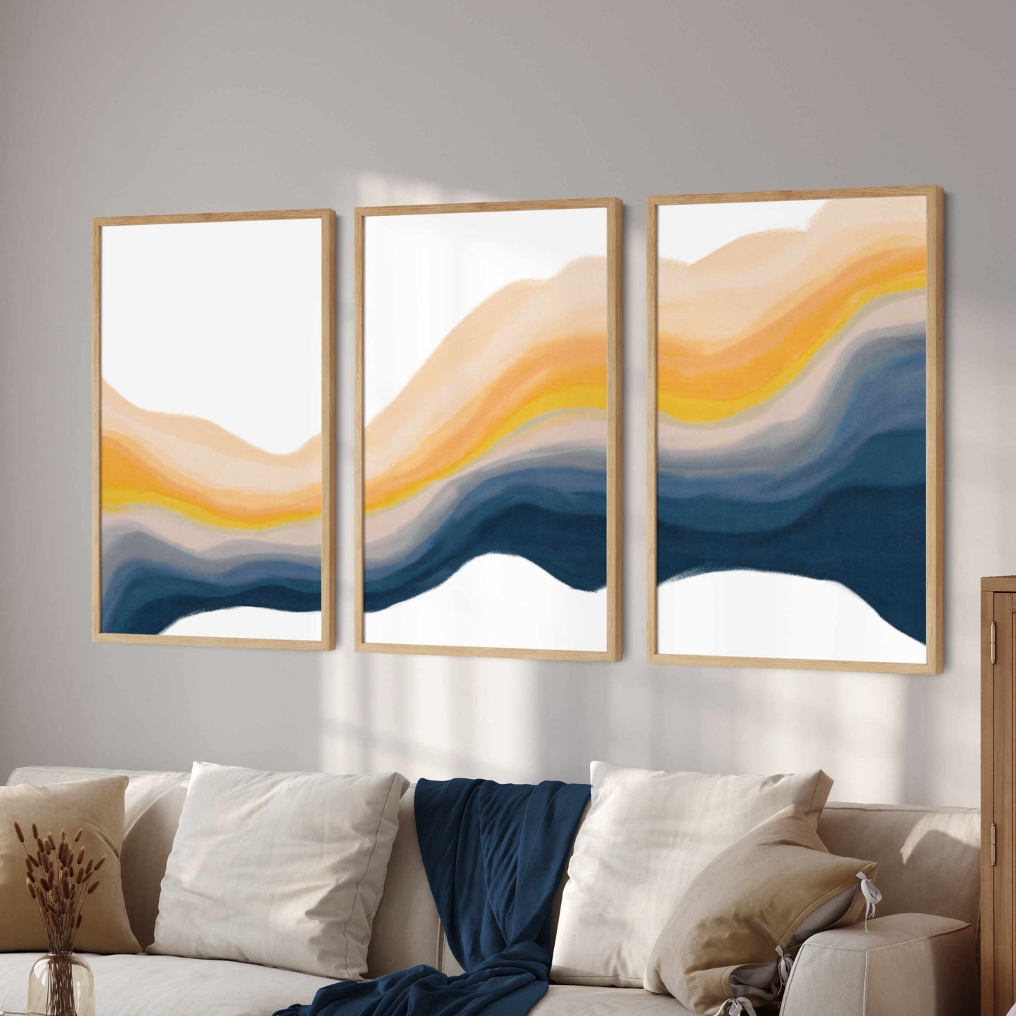 Printable Colorful Abstract Wall Art Printable Set of 3, Blue Orange Pink Wall Art