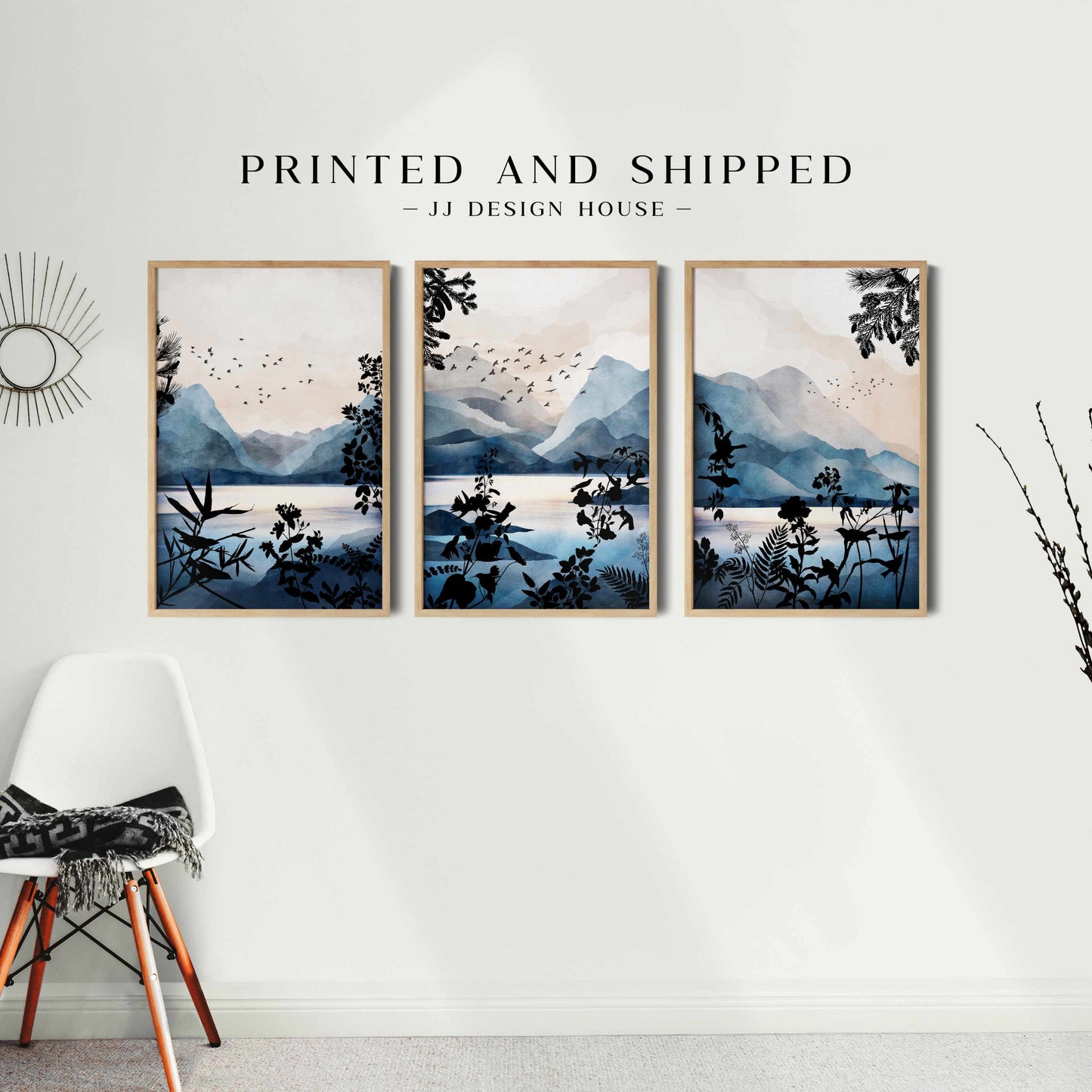 Printed 3 Piece Watercolor Mountain Wall Art, Nature Wall Art Poster Print