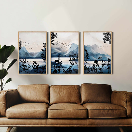 Printed 3 Piece Watercolor Mountain Wall Art, Nature Wall Art Poster Print