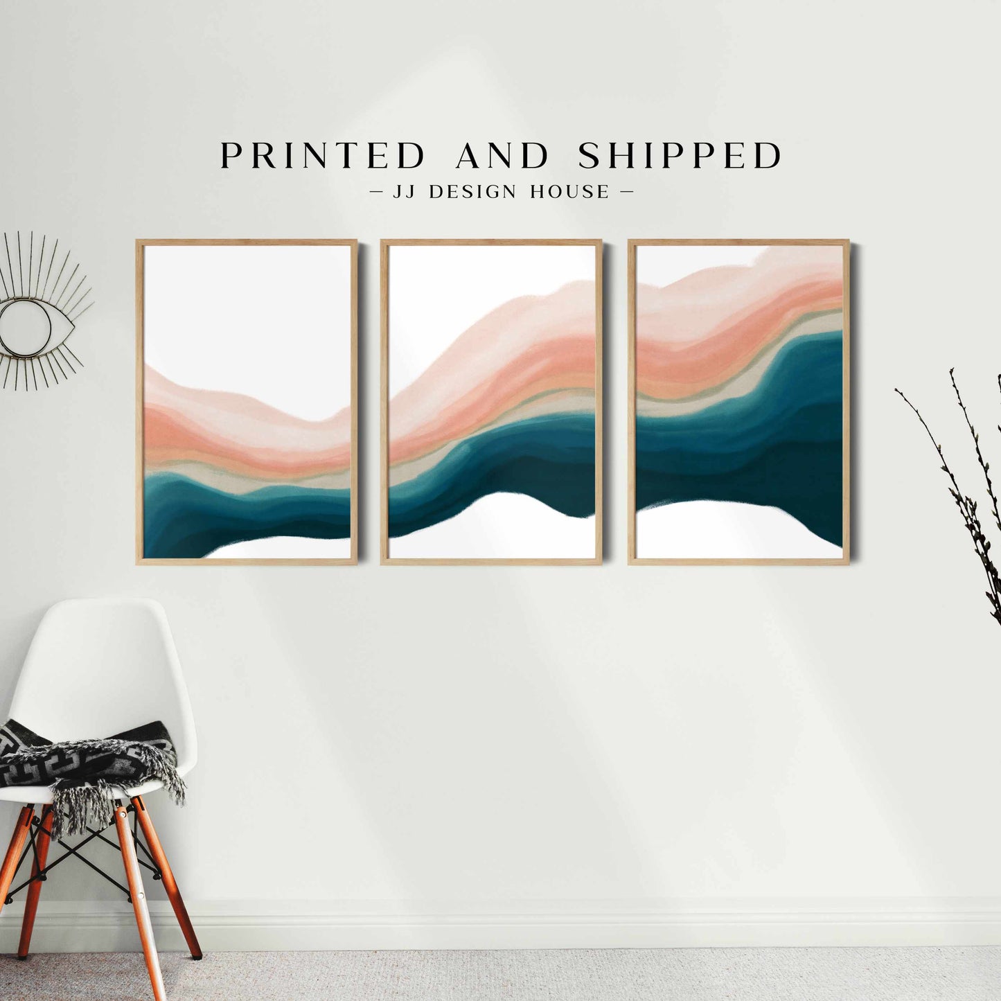 Printed 3 Piece Teal Abstract Wall Art