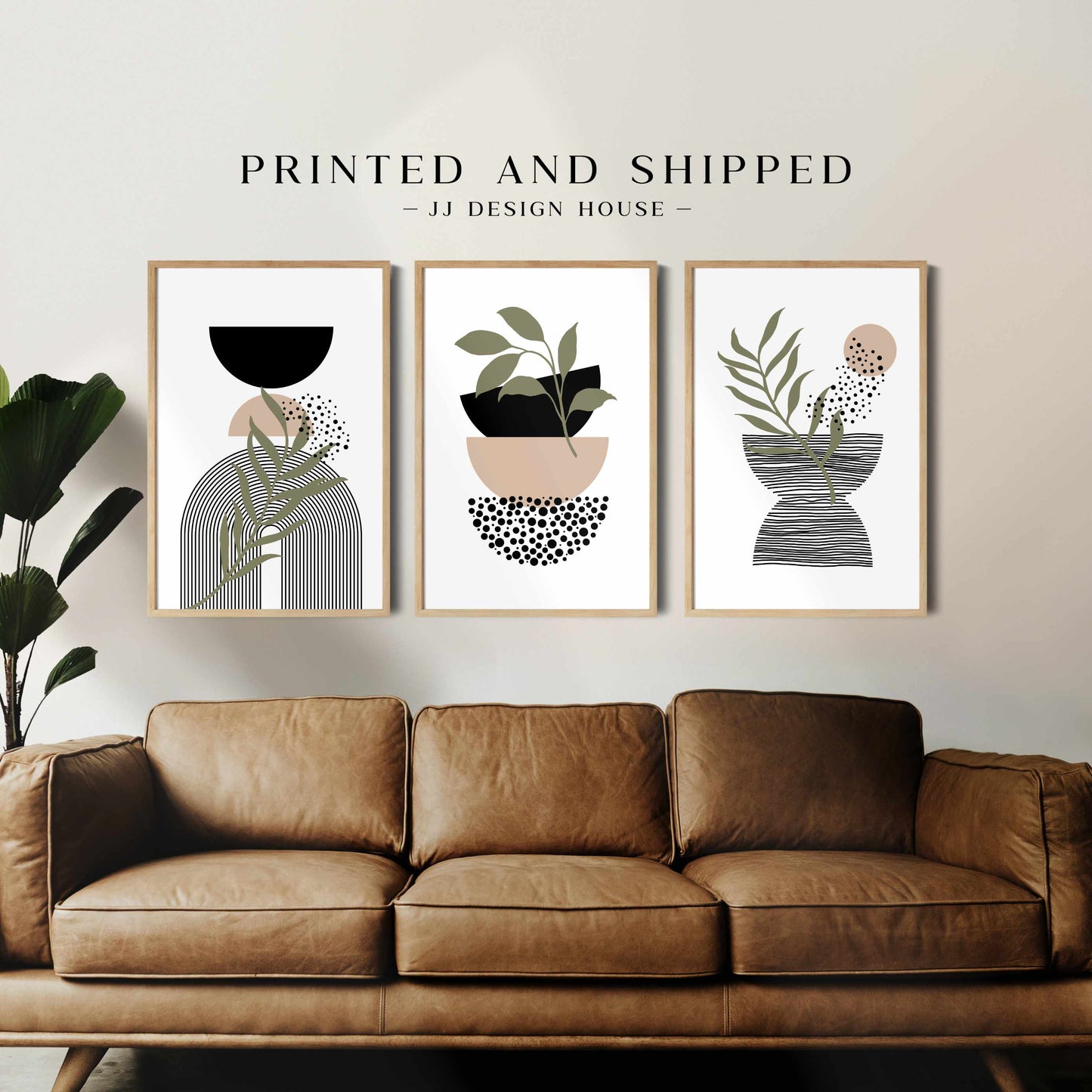 Printed 3 Piece Boho Wall Art, Neutral Abstract Wall Art Poster Print