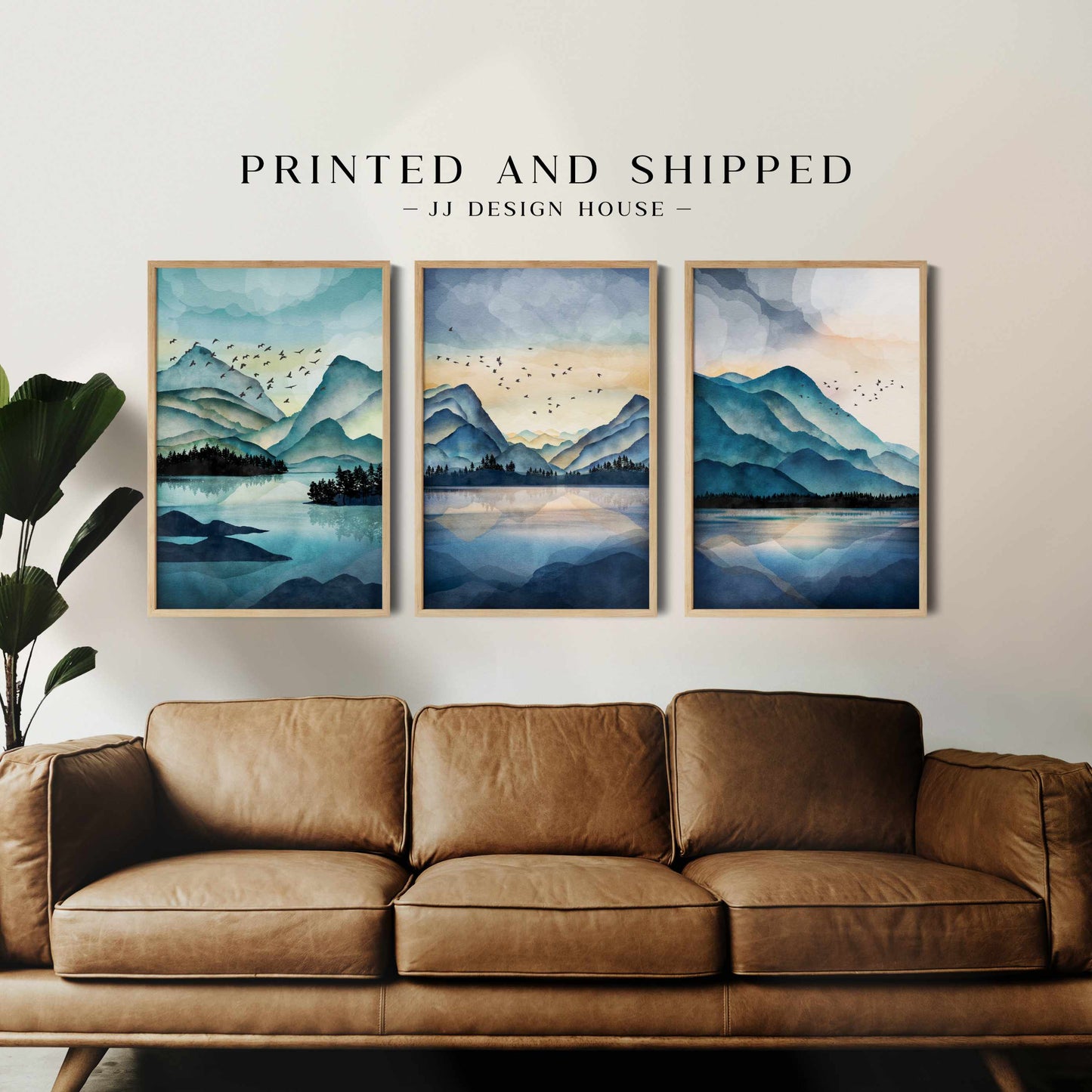Printed 3 Piece Colorful Watercolor Mountain Wall Art, Nature Wall Art Poster Print