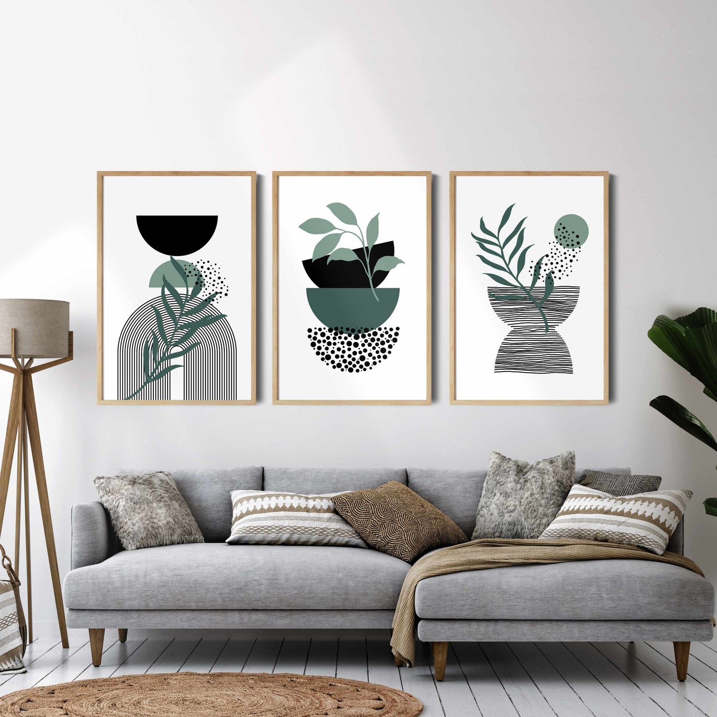 Printable Abstract Wall Art , Boho Wall Prints, Green Wall Art Set of 3