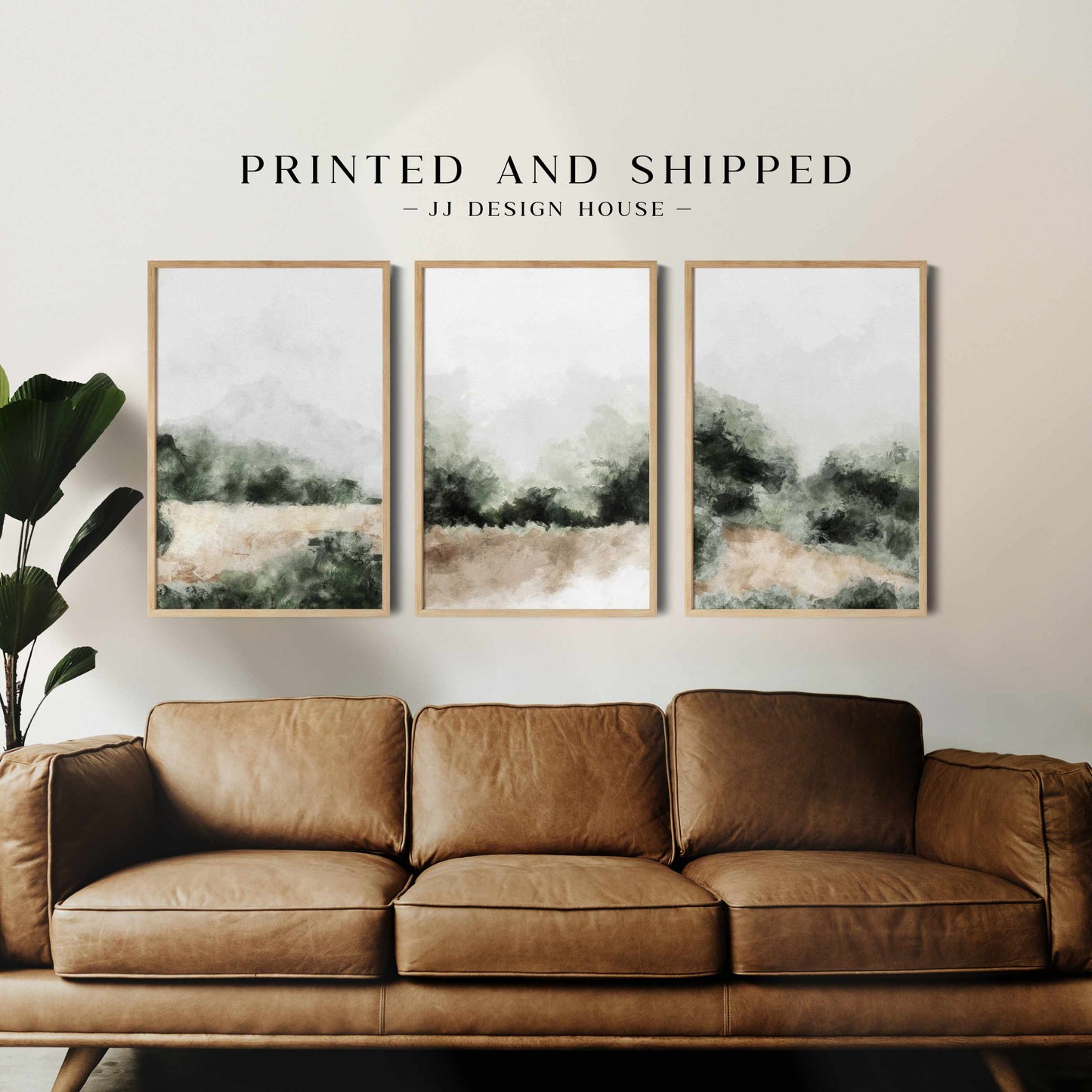 Printed Abstract Green Landscape Set of 3 Prints