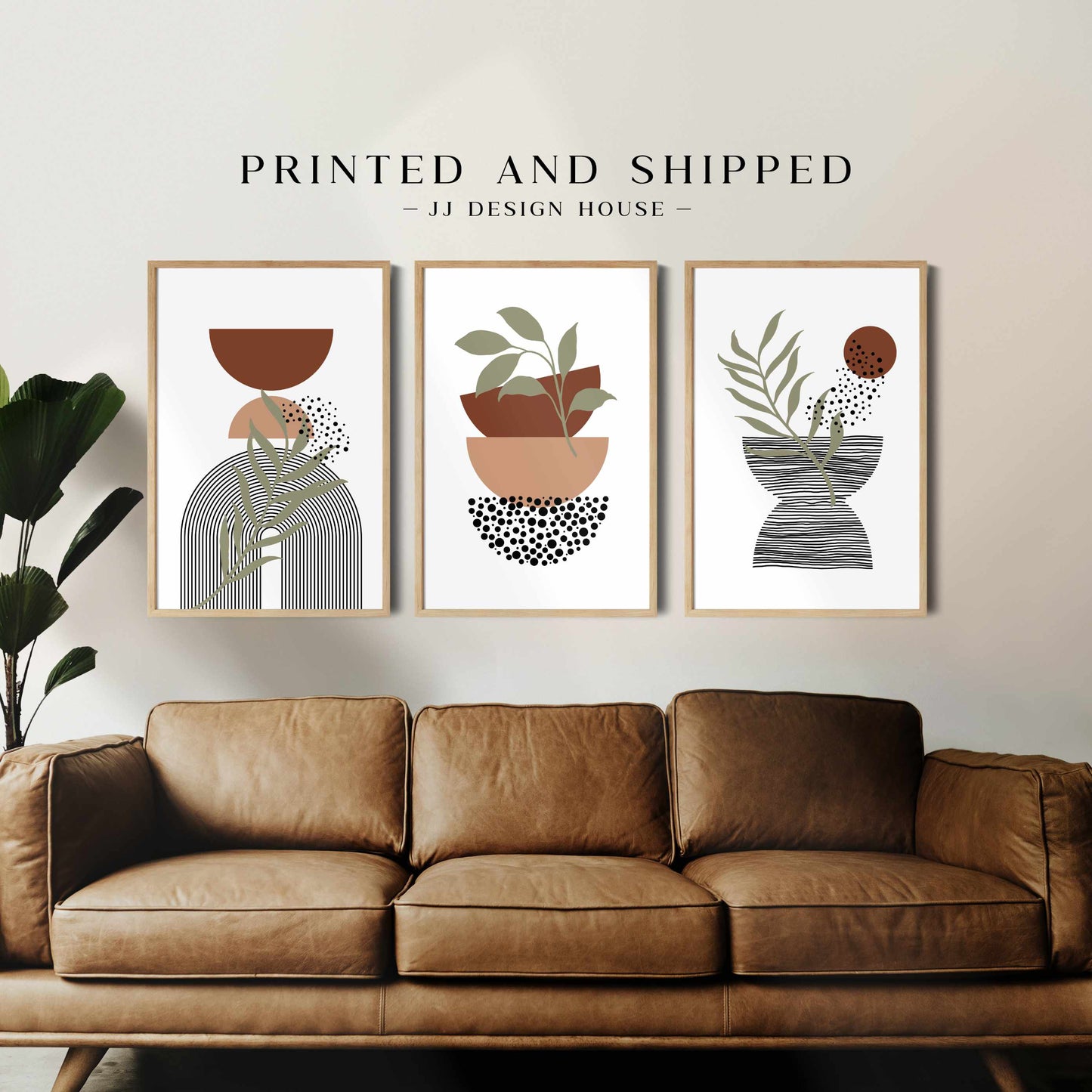 Printed 3 Piece Boho Wall Art, Terracotta Abstract Wall Art Poster Print