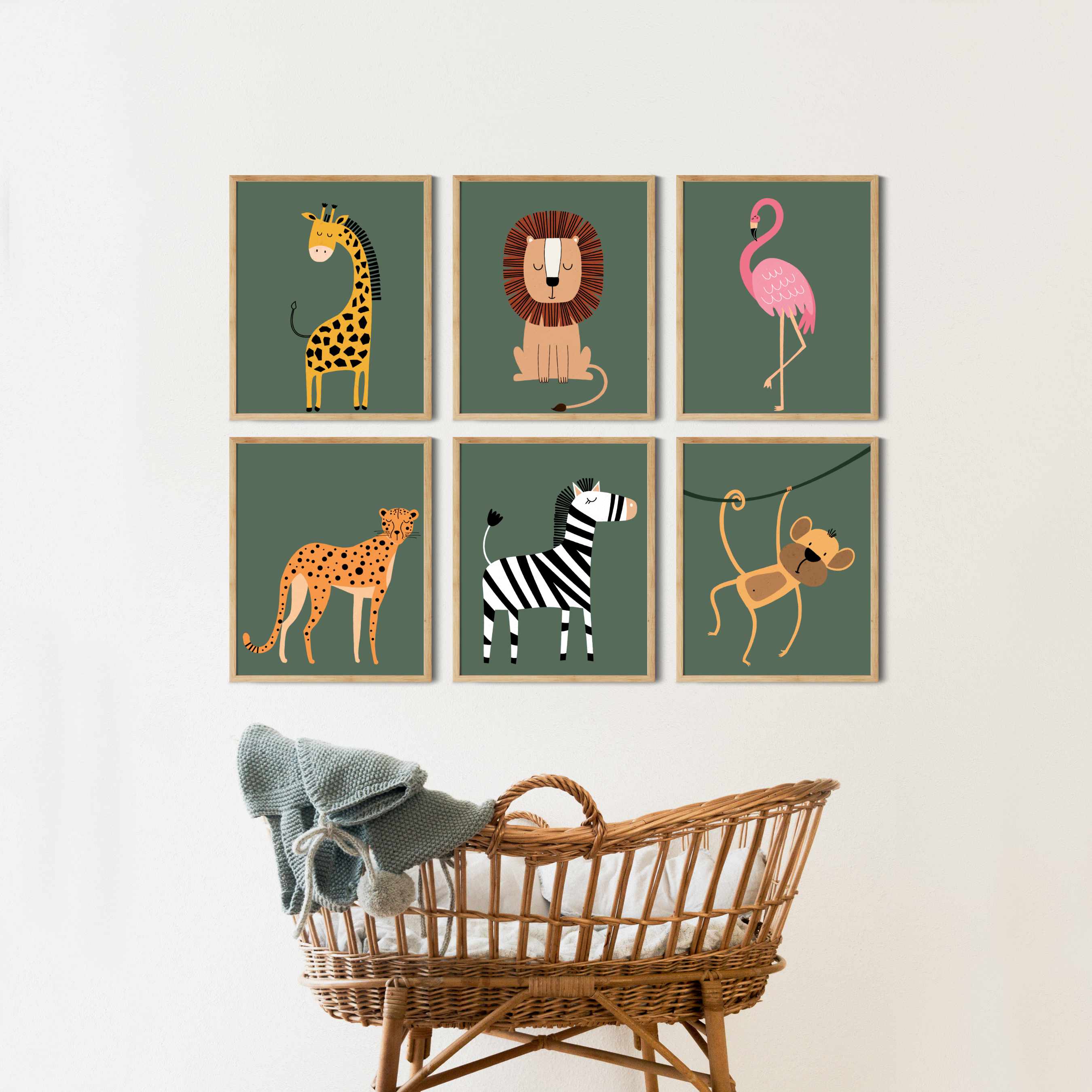 Printed Safari Nursery Wall Art Set of 6 Prints, Sage Green Nursery Ar ...