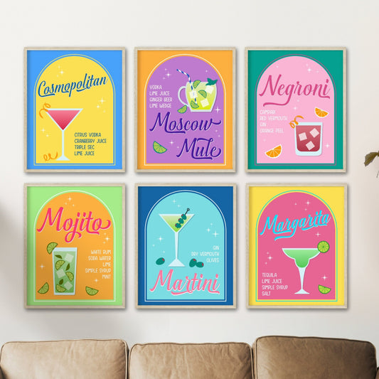 Printed Cocktail Art Set - 6 Pieces
