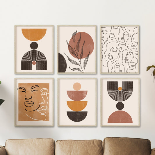 Printed Boho Gallery Wall Set - Mid Century Modern Prints for Bohemian Decor