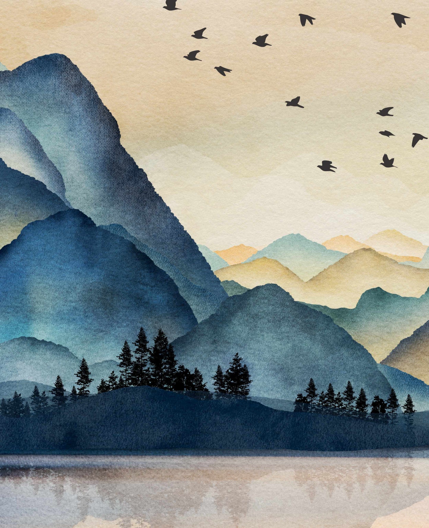 Printed 3 Piece Colorful Watercolor Mountain Wall Art, Nature Wall Art Poster Print