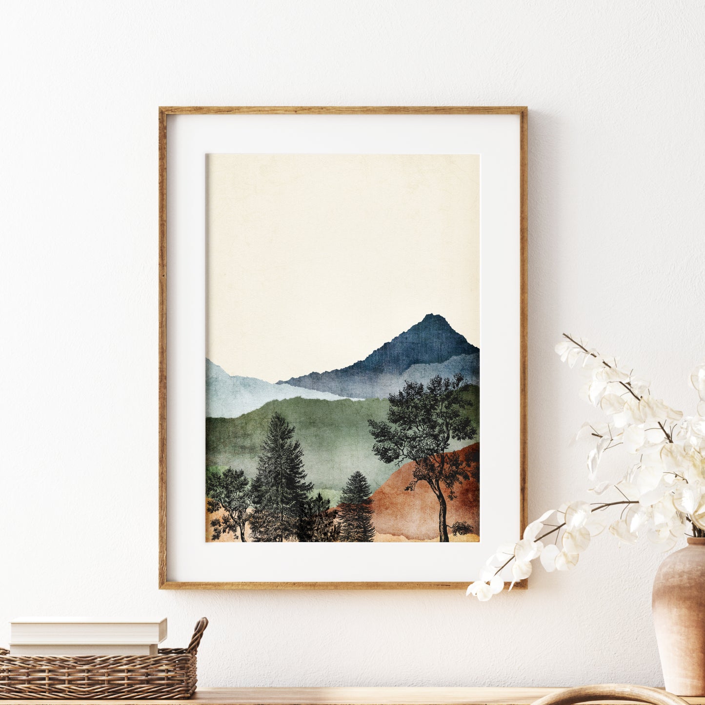 Printable Landscape Wall Art Mountain Art Print, Watercolor Mountain Print