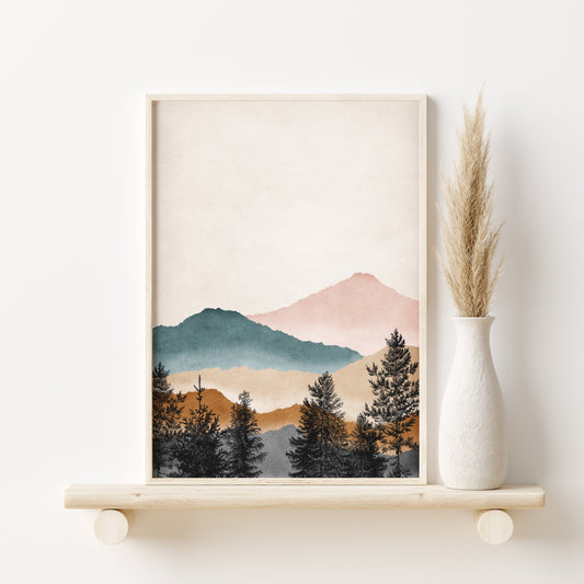 Printed Watercolor Mountain Wall Art