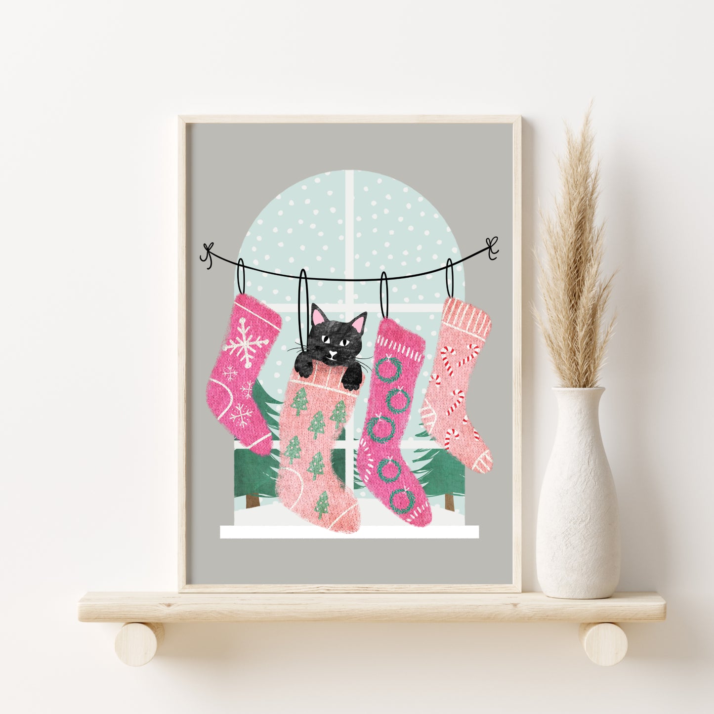 Printable Pink Christmas Decor Prints Set of 8, Colorful Christmas Wall Art, Christmas Decor