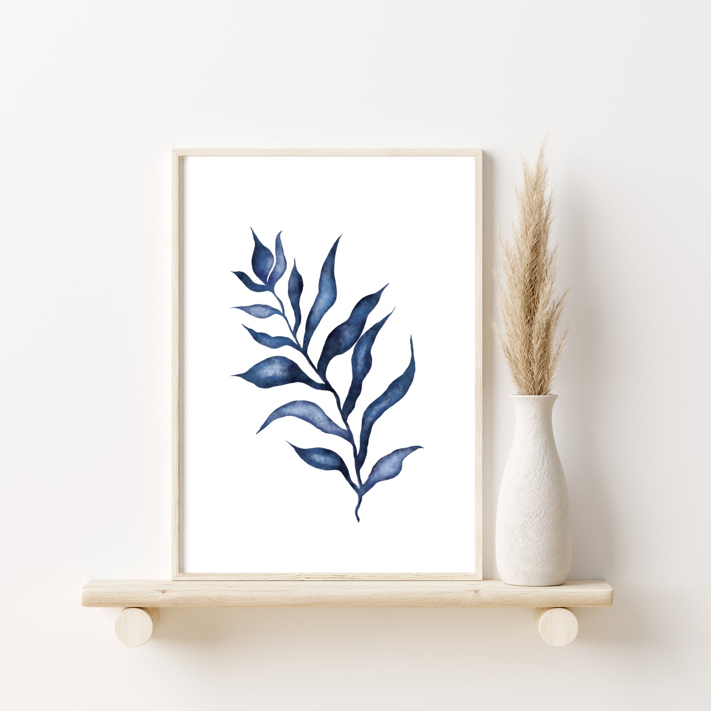 Printed Art  Blue Leaves Watercolor Painting Set