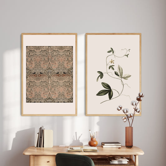 Printed Neutral Vintage Wall Art Set of 2