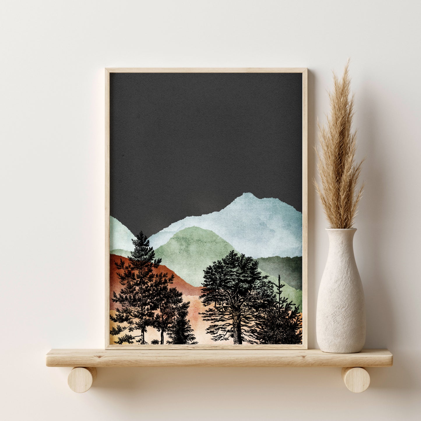 Printed Sun and Moon Landscape Wall Art Set of 4 Prints