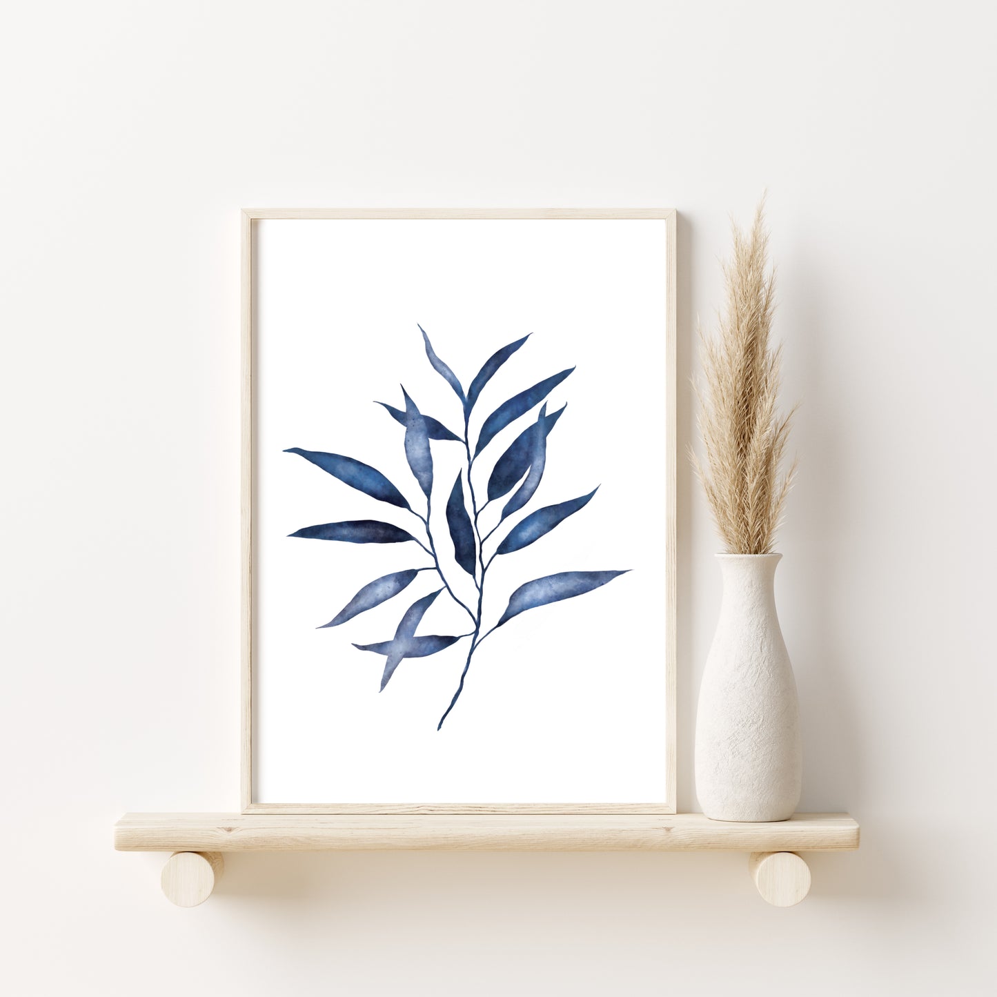 Printed Art  Blue Leaves Watercolor Painting Set