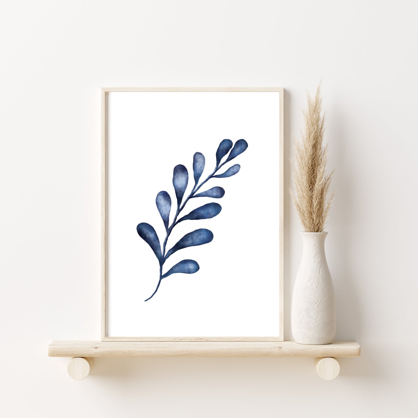 Printed Art  Blue Leaves Watercolor Painting Set