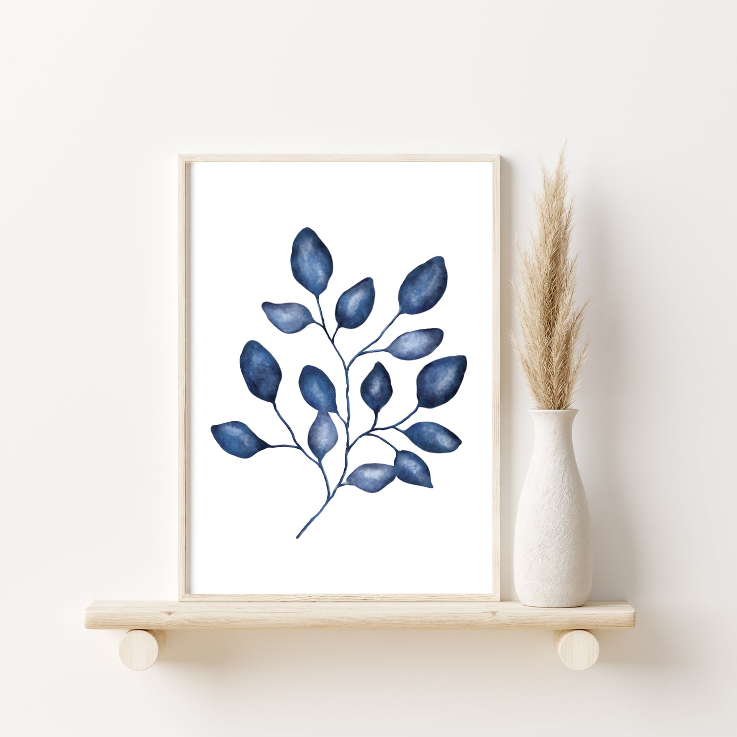 Printed Art  Blue Leaves Watercolor Painting Set