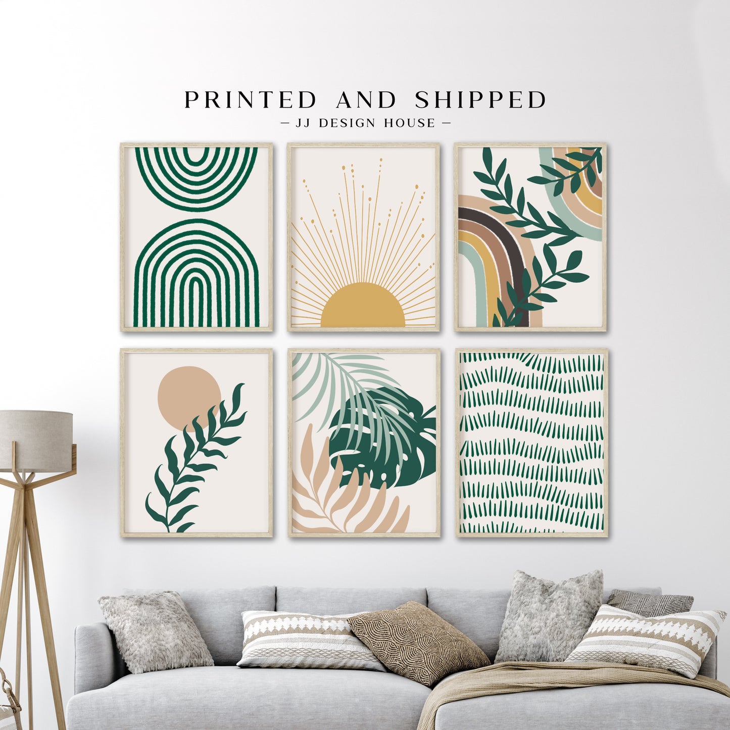 Sage Green Boho Decor Gallery Wall Art Set