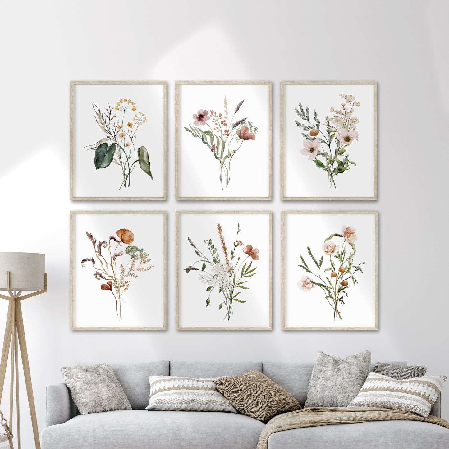 Printed Watercolor Botanical Set of 6