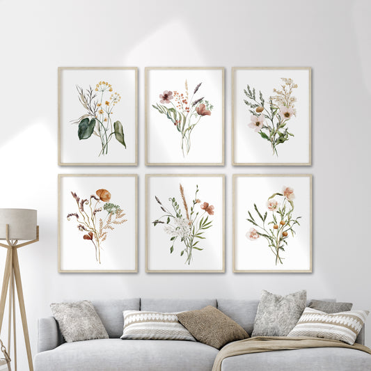 Printed Watercolor Botanical Set of 6