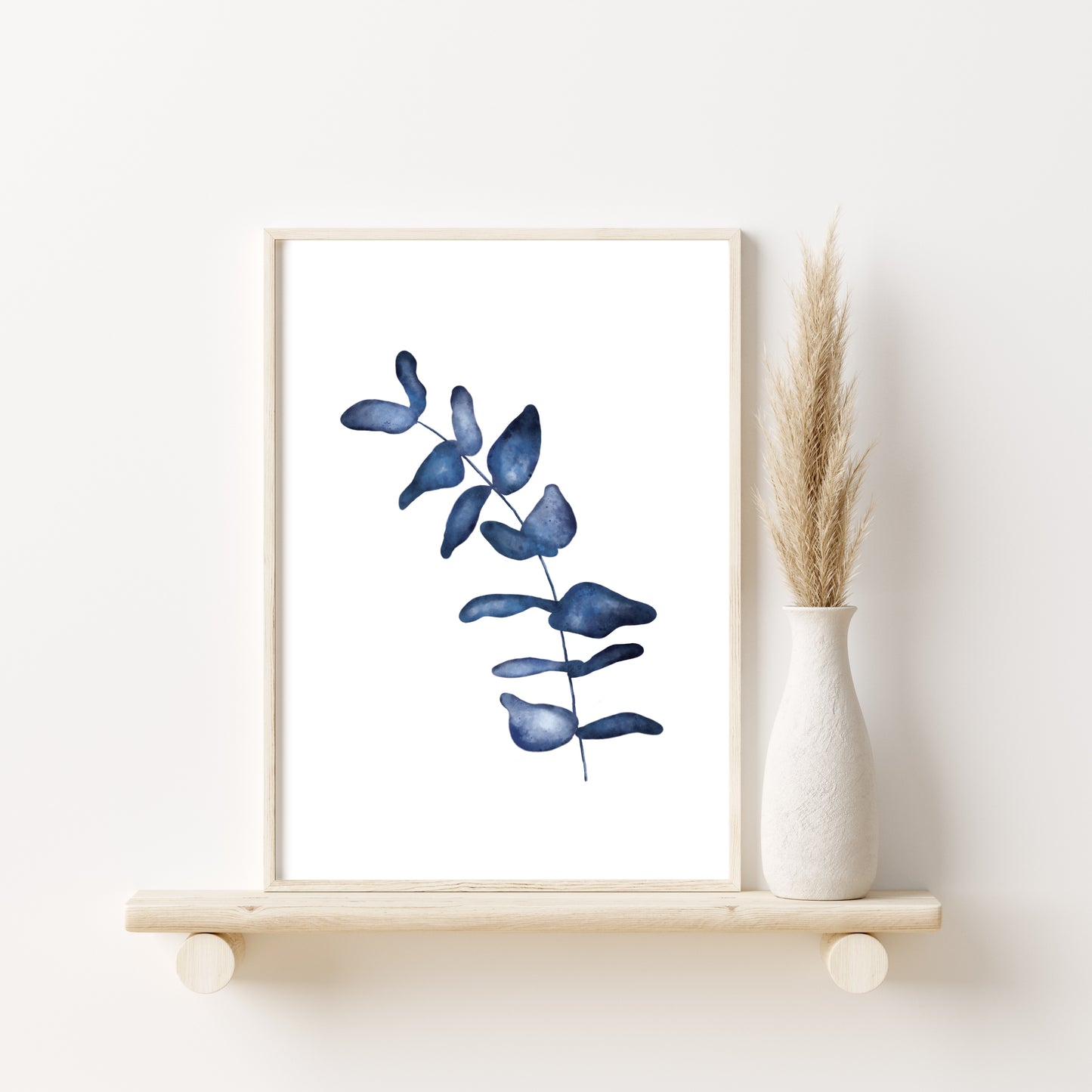 Printed Art  Blue Leaves Watercolor Painting Set