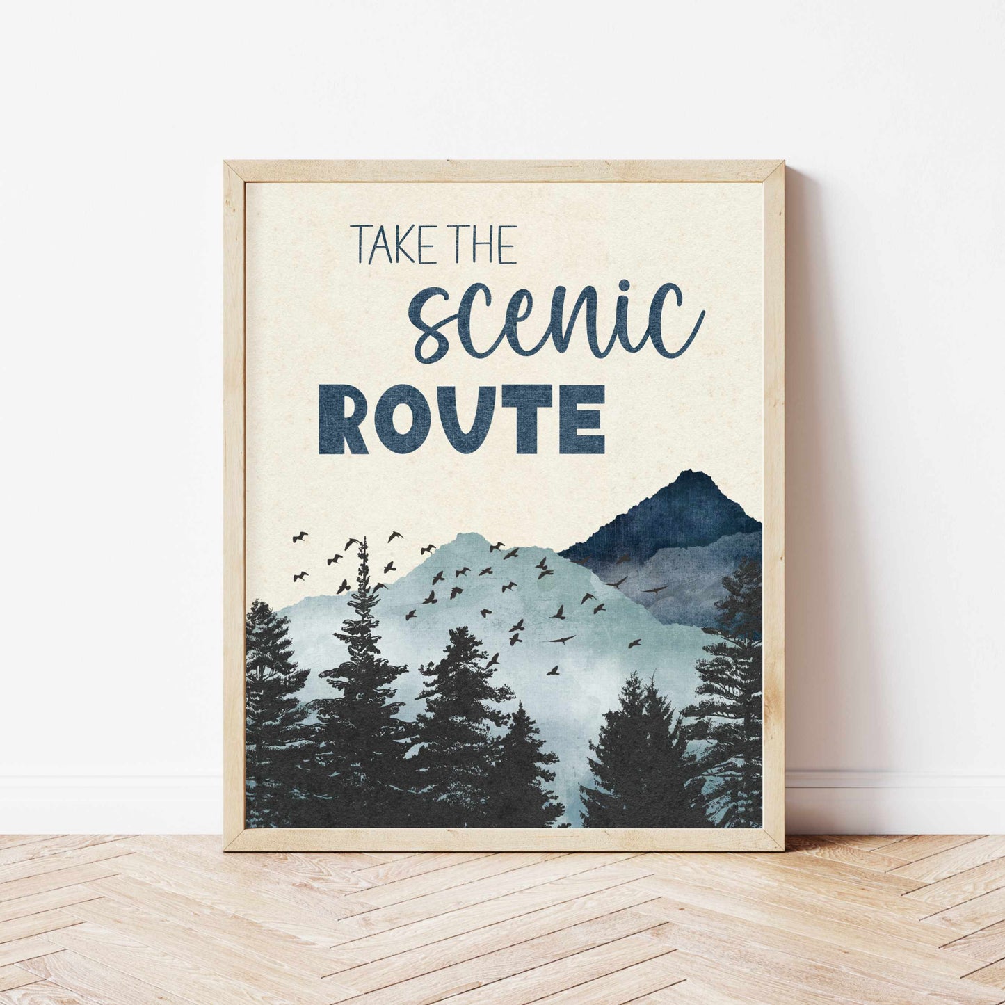 a poster with the words take the scenic route on it