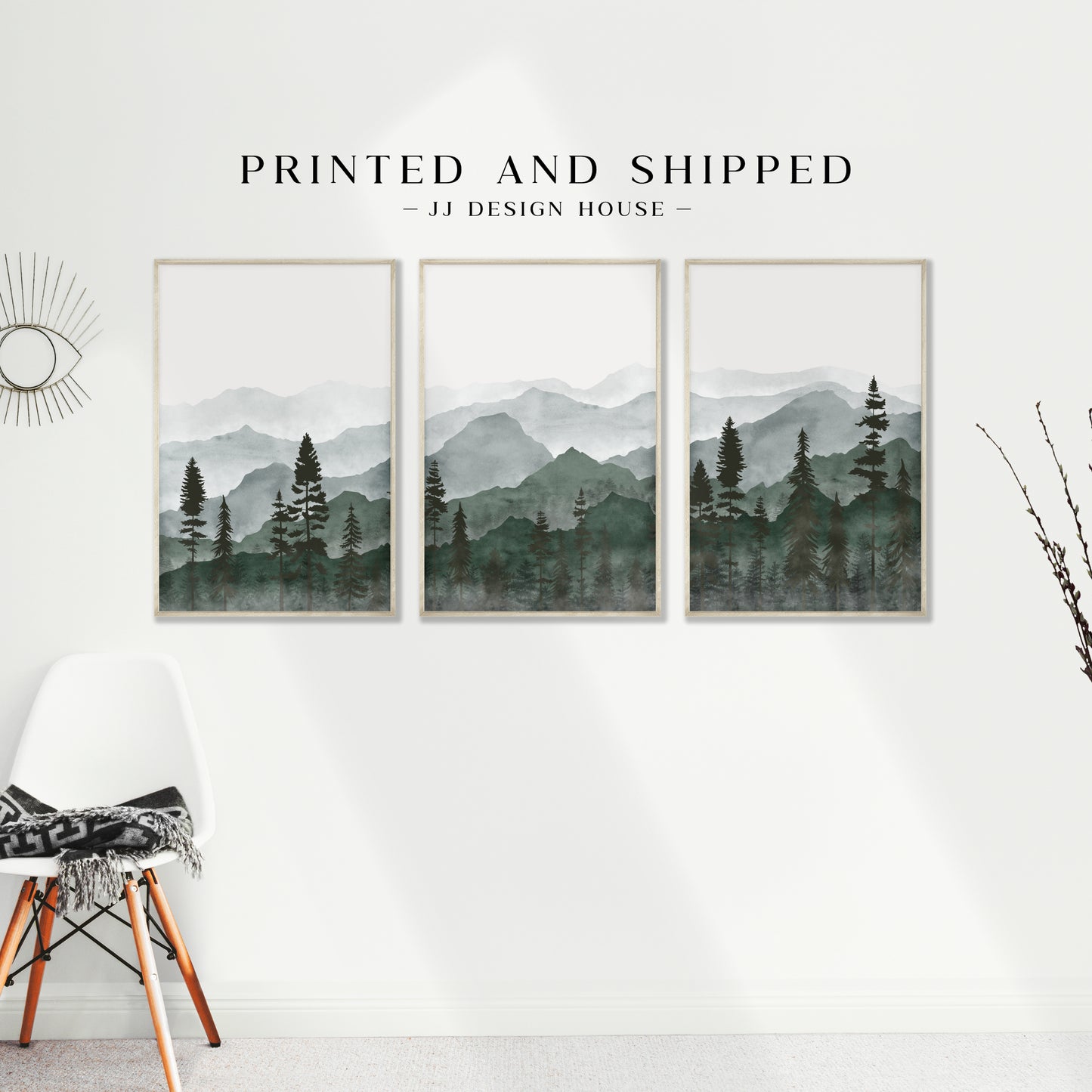 Printed Green Mountain Landscape Set of 3 Prints