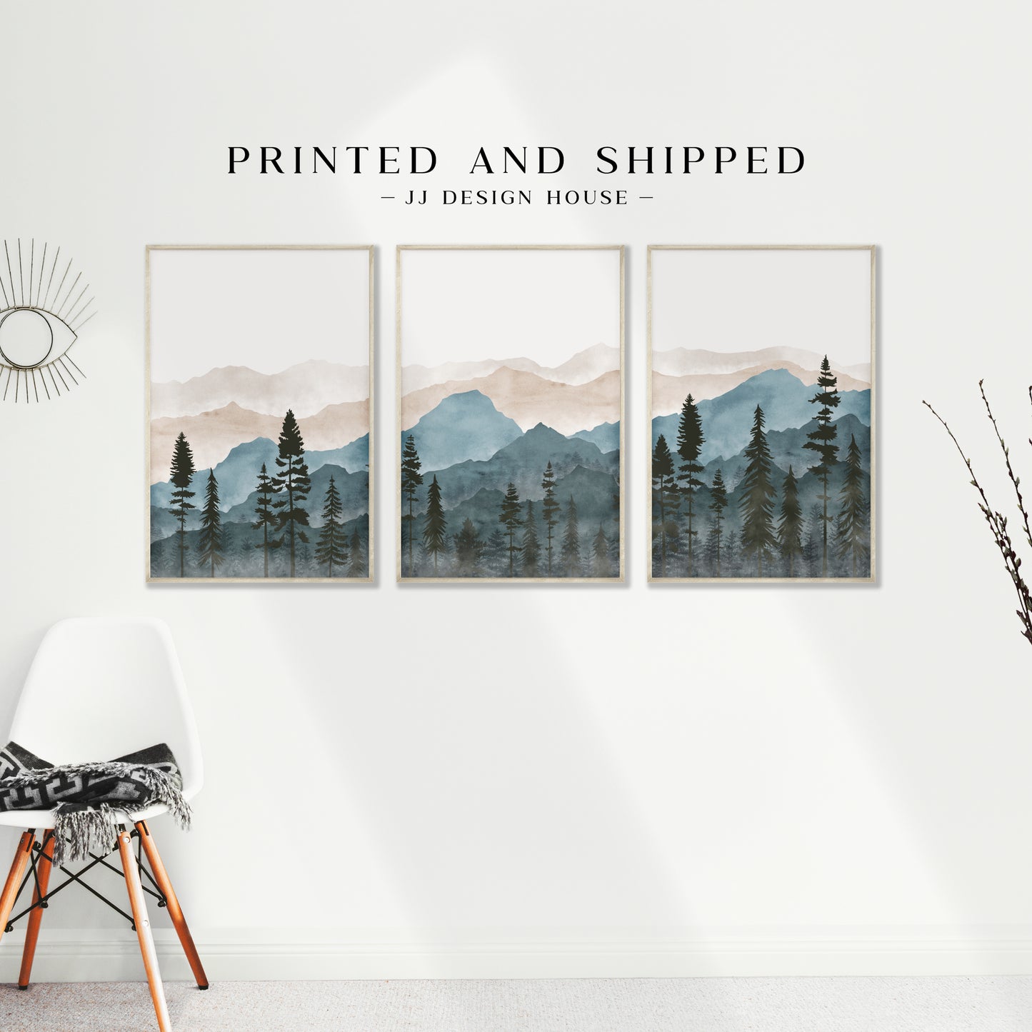 Printed Blue Mountain Landscape Set of 3 Prints