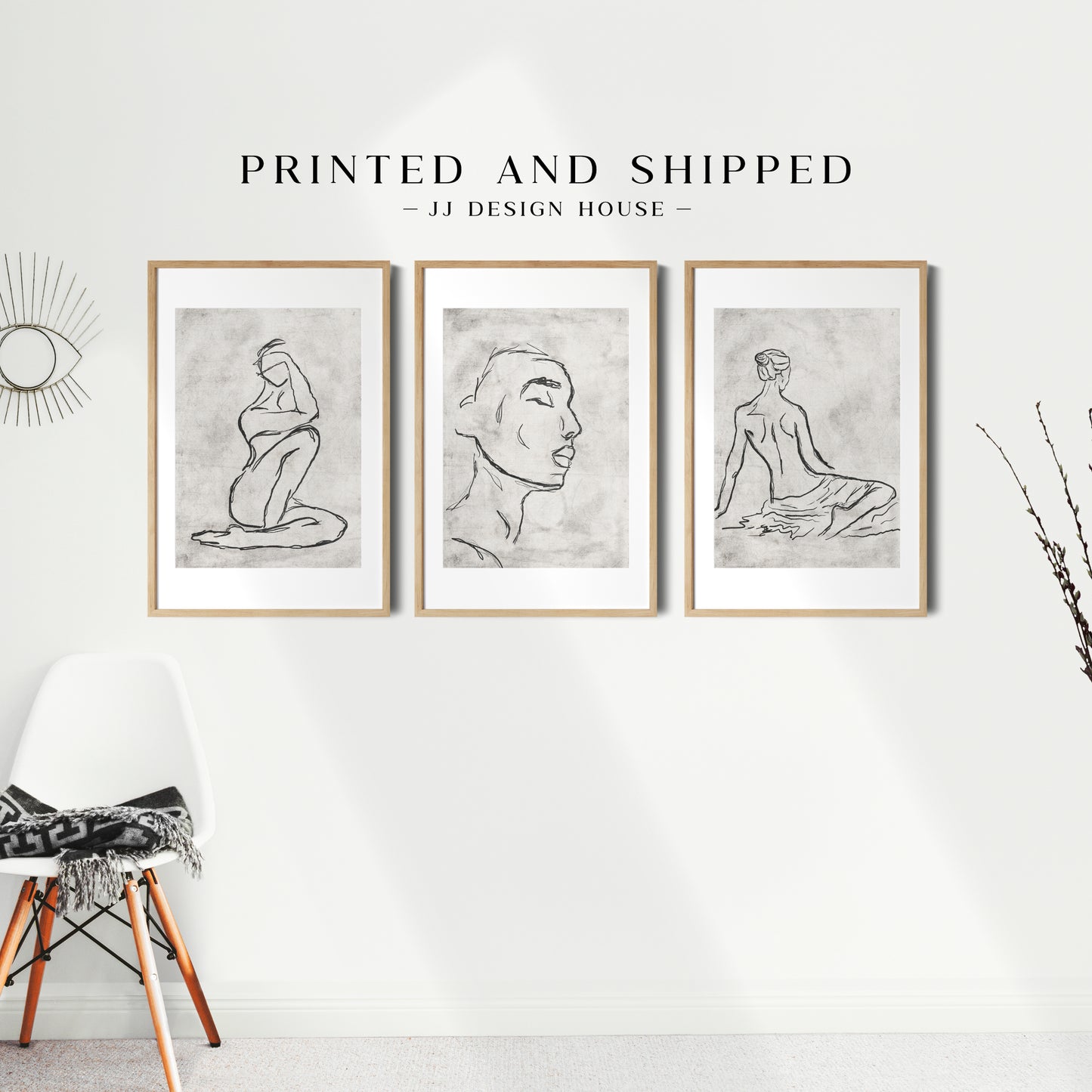 Printed Female Sketch Set of 3 Prints