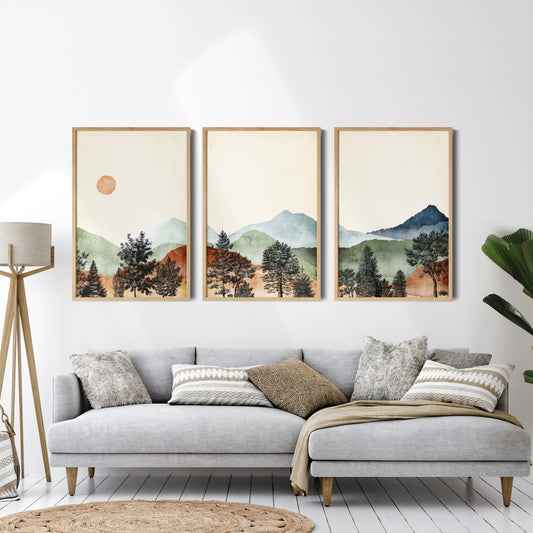 Printed Watercolor Landscape Set of 3 Prints