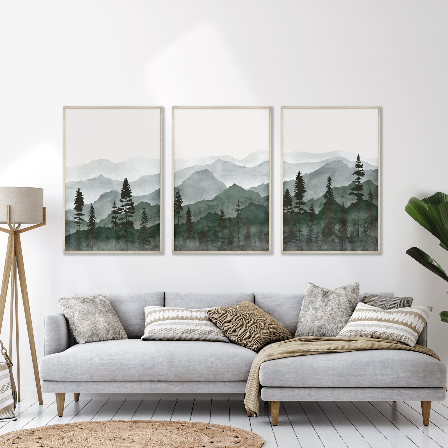 Printed Green Mountain Landscape Set of 3 Prints