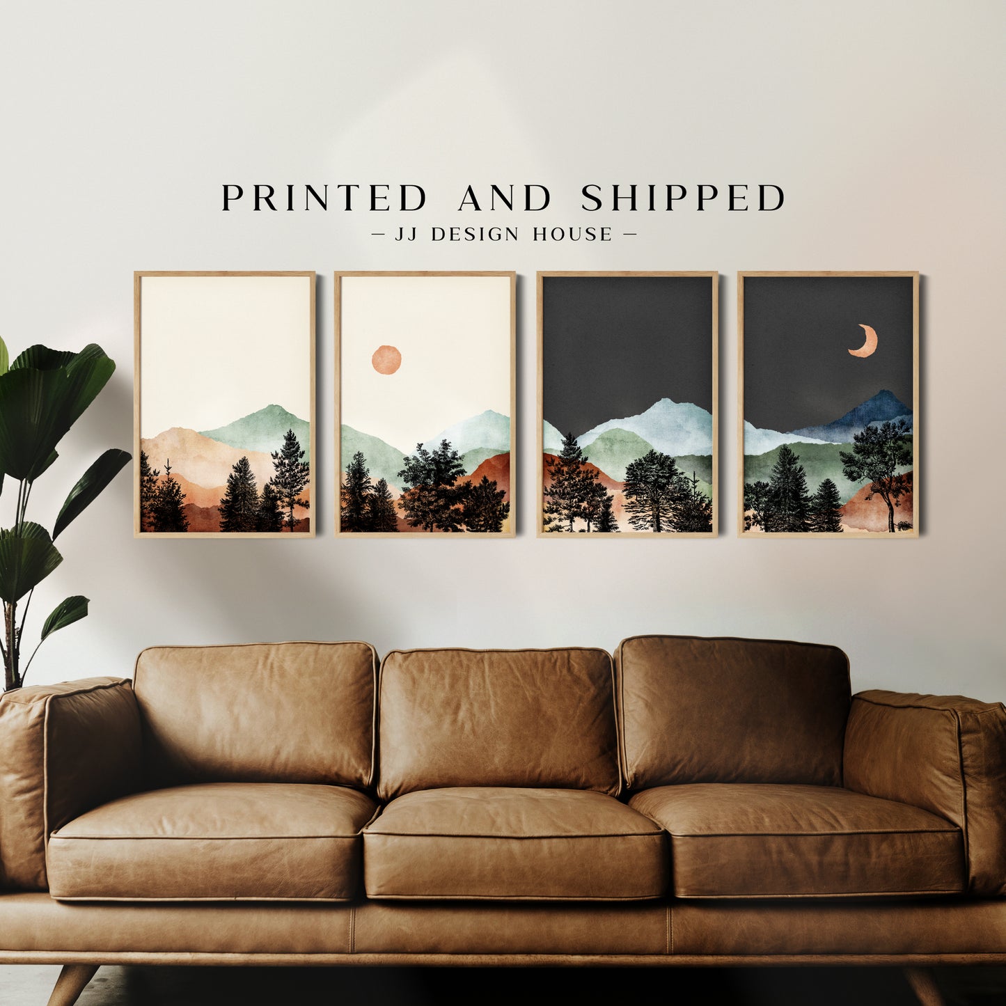 Printed Sun and Moon Landscape Wall Art Set of 4 Prints