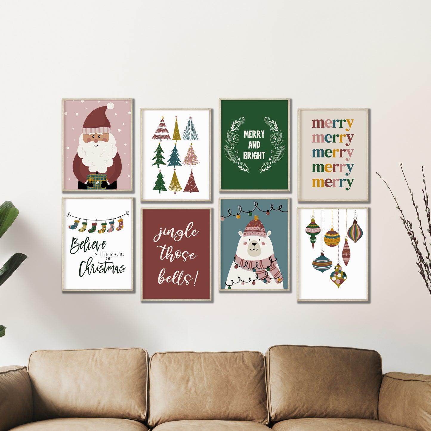 Printed Art Boho Christmas Prints Set