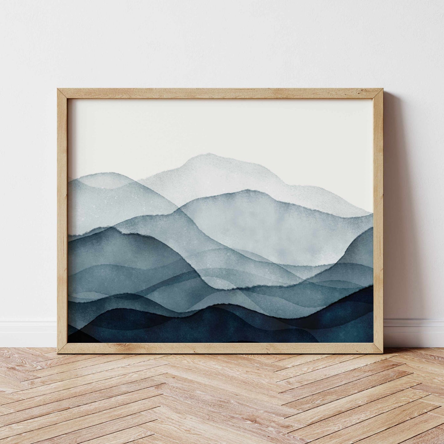 Printed Navy Blue Watercolor Mountain Wall Art