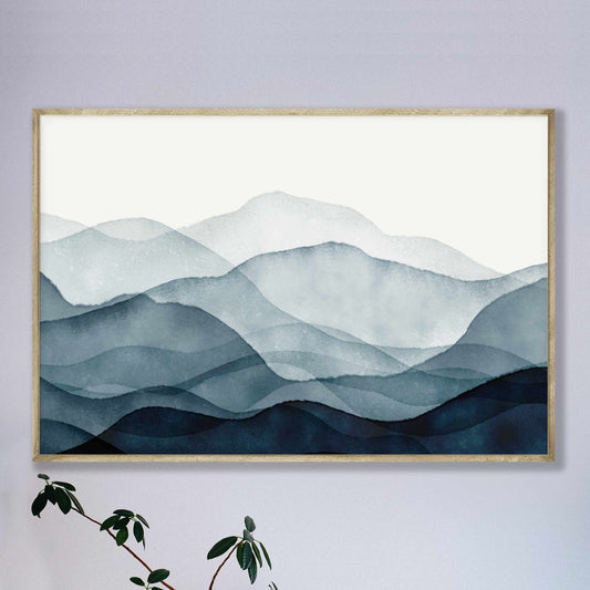 Printed Navy Blue Watercolor Mountain Wall Art