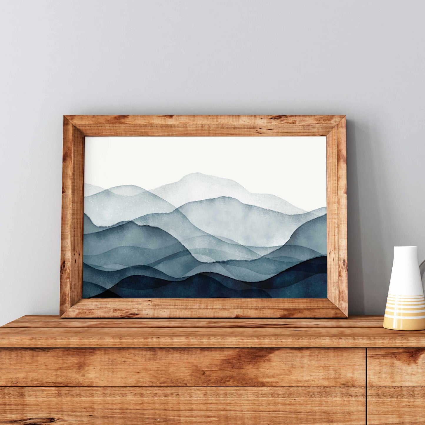 Printable Blue Watercolor Landscape Wall Art Mountain Art Print
