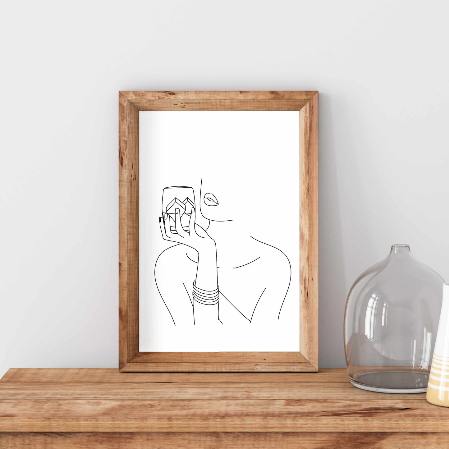 Printed Whiskey Woman Line Art
