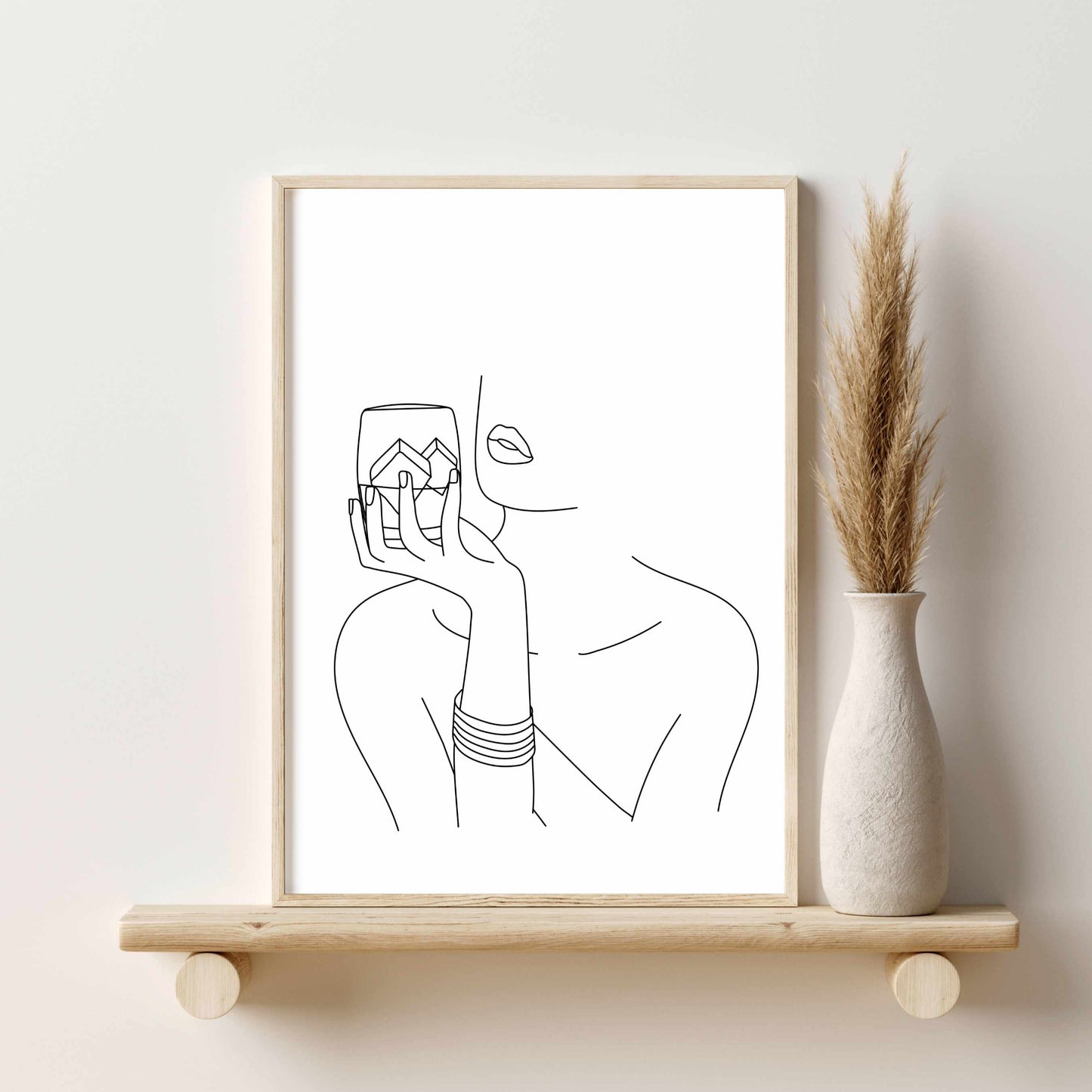 Printed Whiskey Woman Line Art