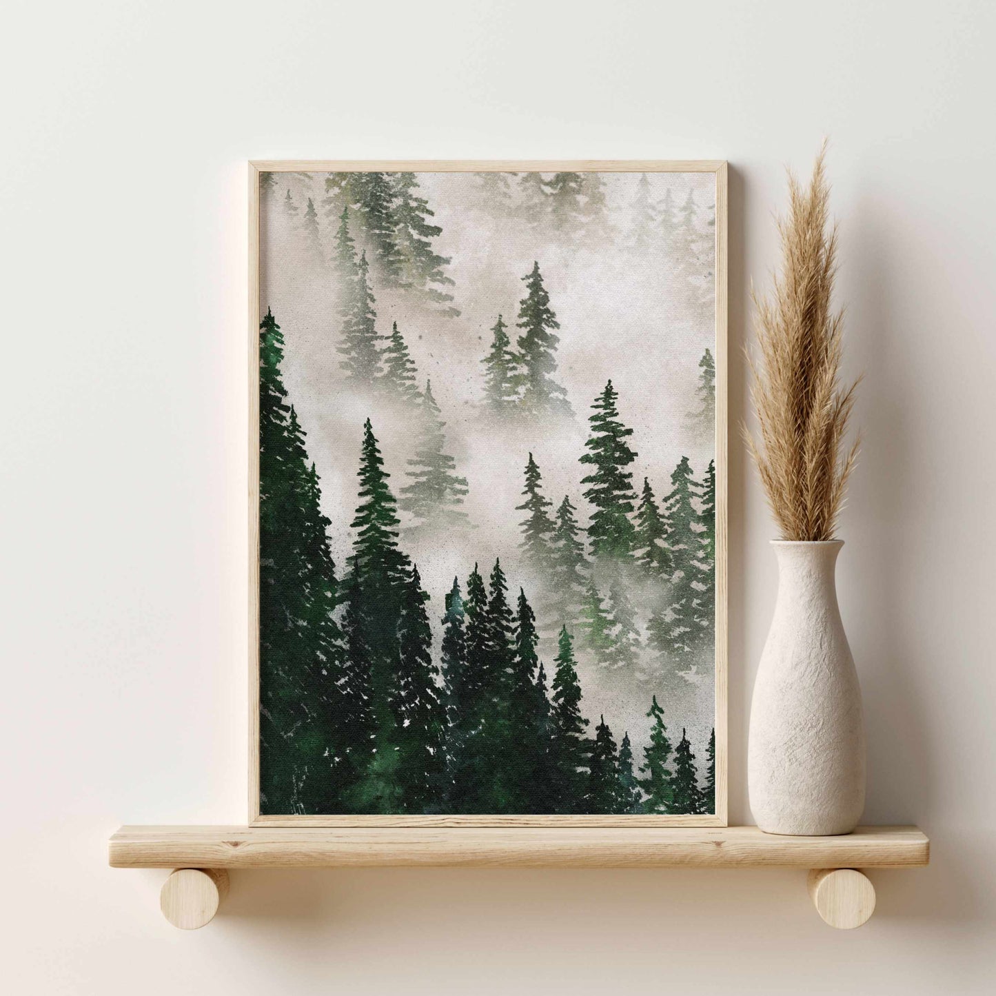 Printed Misty Green Forest Wall Art Set of 3 Prints