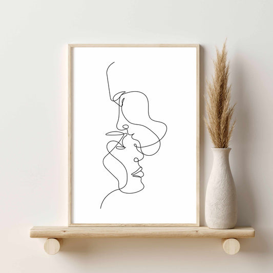 Printed Couple Kiss Line Art