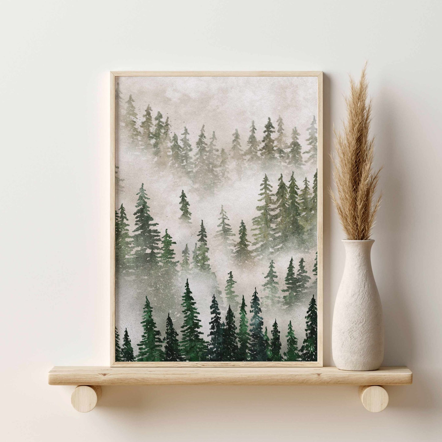 Printed Misty Green Forest Wall Art Set of 3 Prints