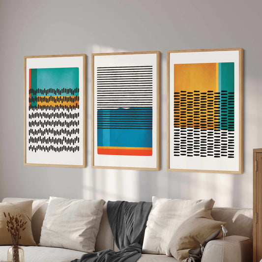 Printed Mid Century Modern Wall Art Set of 3 Prints