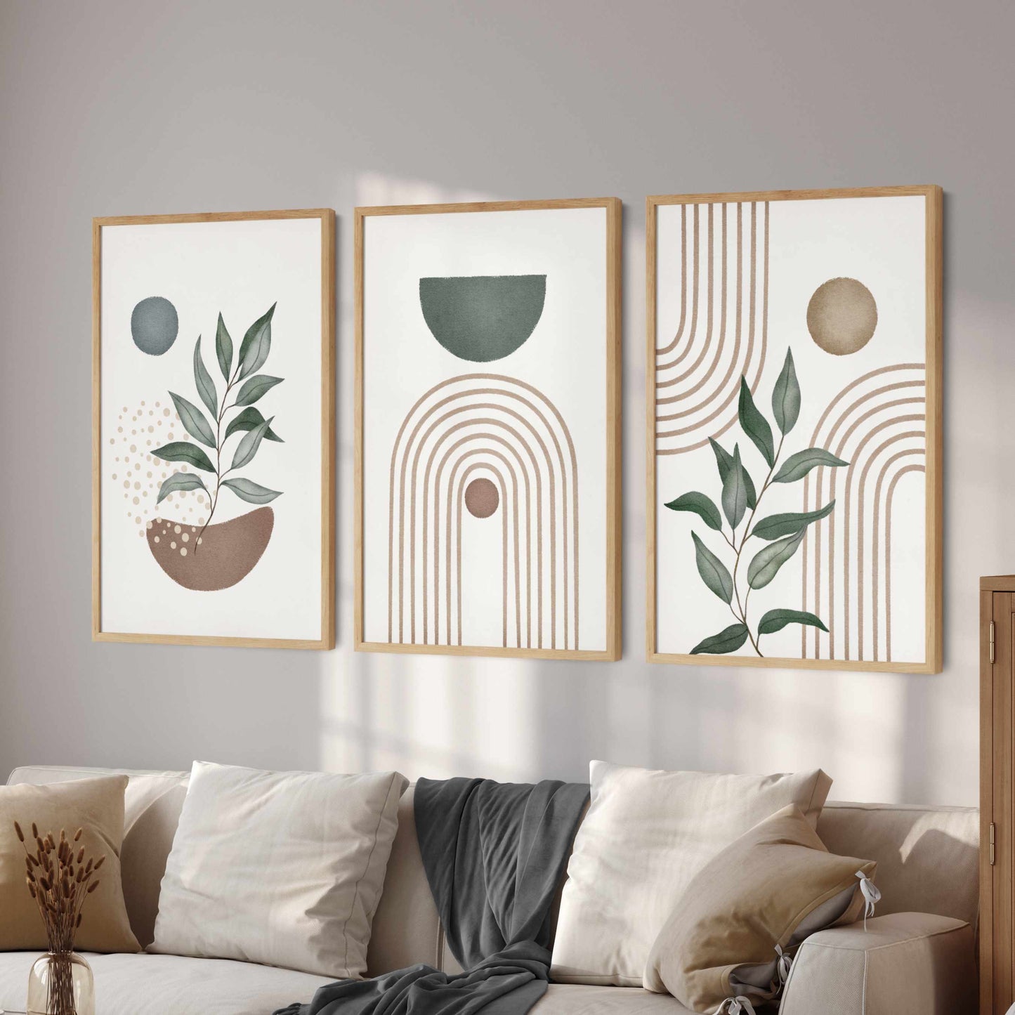 Printed Sage Green Mid Century Modern Wall Art Set of 3 Prints