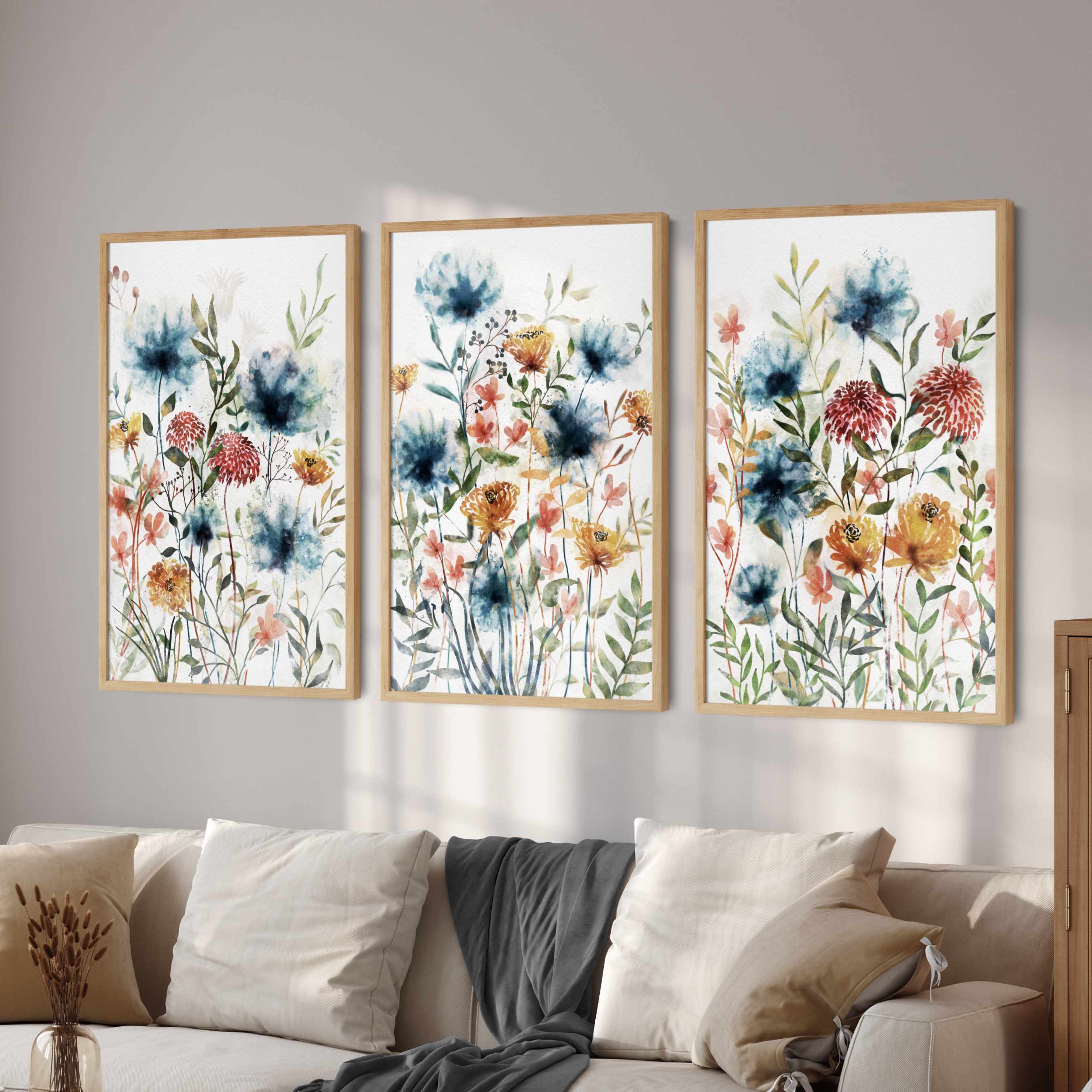 Printed Wildflowers Field of Flowers Set of 3 Prints – JJ Design House