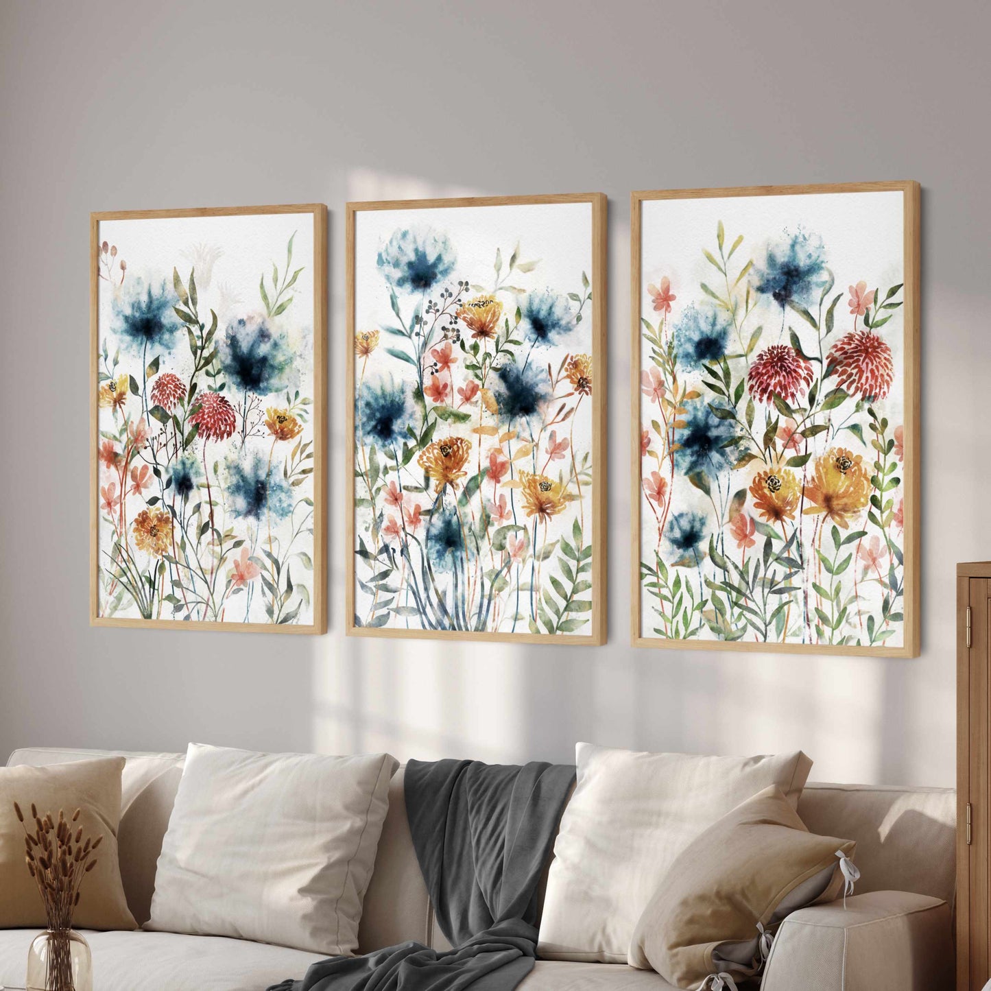Printed Wildflowers Field of Flowers Set of 3 Prints